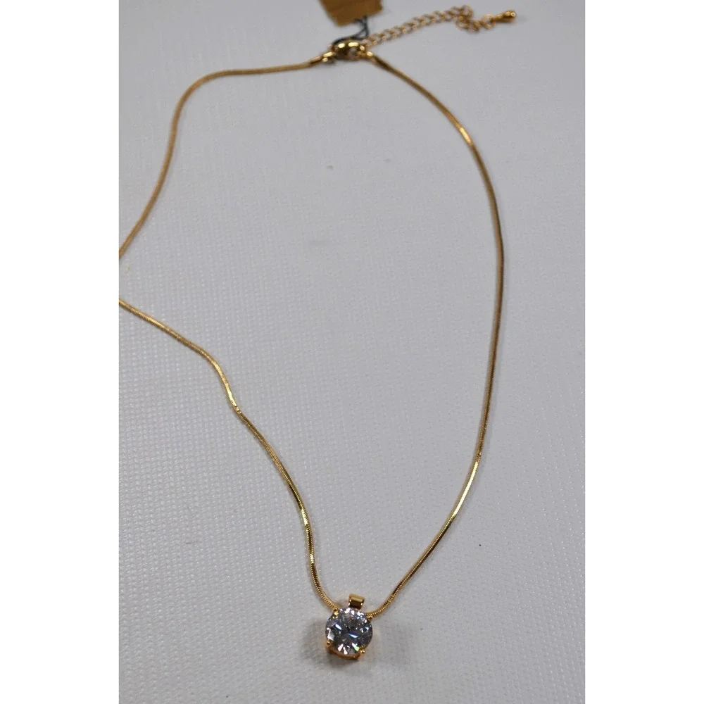 Gold Tone Thin‎ Snake Necklace with CZ Cubic Zirconia Floating Drop Pendant 18